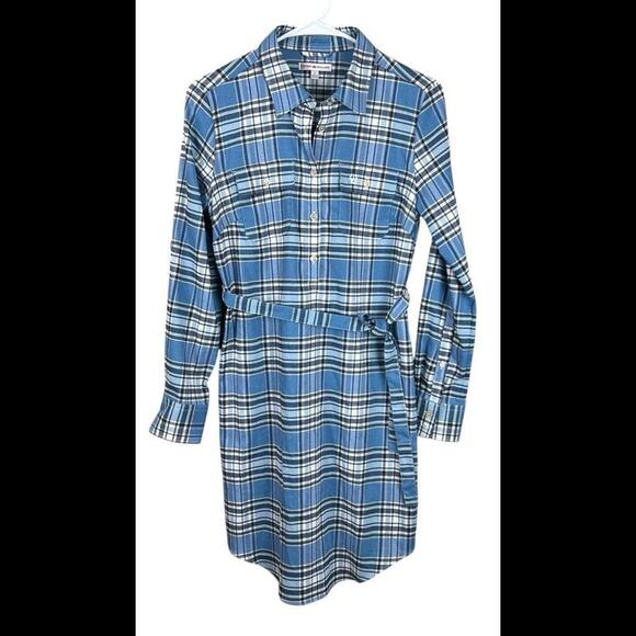 Peter Millar Shirt Dress Long‎ Sleeve Button Up Blue Plaid Belted Women z S - Picture 1 of 5